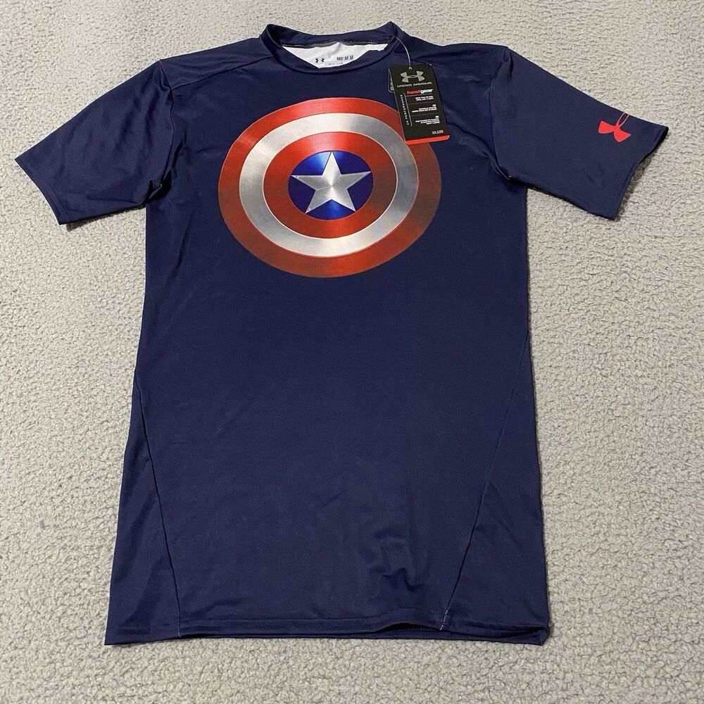 Captain America Winter Soldier Compression Shirt Under Armour Mens M Blue NEW